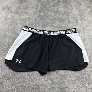 Under Armour Fly By 2.0 Running Shorts Womens  XL Black White Loose Fit Heargear